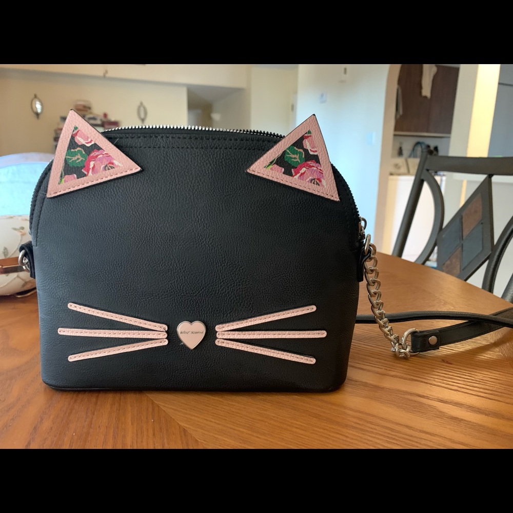 NWOT Betsey Johnson black floral cat crossbody bag